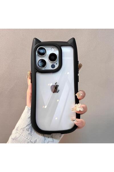 Choice38 For iPhone13 Black Cute Cat Ears Clear Soft Silicone Bumper Phone Ca...