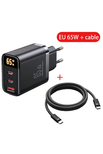 Choice4 65W EU Plug 3 Charging Ports 65W/45w/30W US/EU PD TypeC USB Charger +...