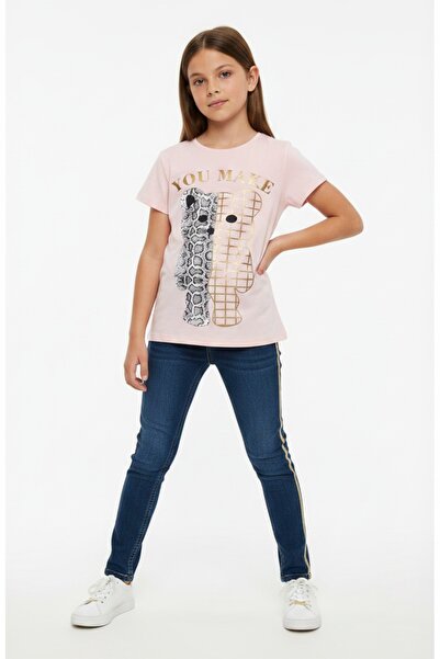 Toontoy Tricou cu mânecă scurtă și decolteu rotund pentru fete, imprimat 11273