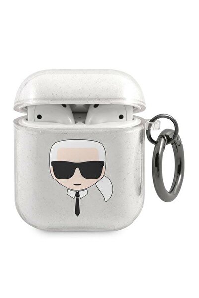 Karl Lagerfeld Θήκη Σιλικόνης Karl`s Head Glitter για Apple AirPods 1/2 Ασημί