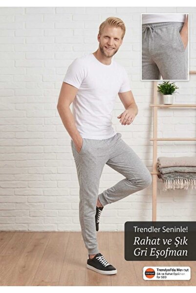 DİAMOND OUTLET Men's Gray Sweatpants Comfortable Fit Casual Sports Jogger Pants