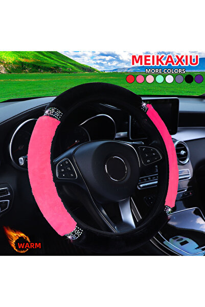 Choice5 Rose red Diamond-Encrusted Winter Plush Steering Wheel Cover Shiny Bl...