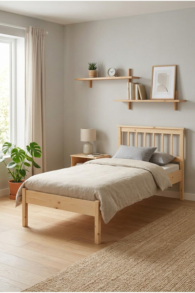 Loolpi Home Zen Masif Karyola Doğal Ahşap Yatak Tek Kişilik