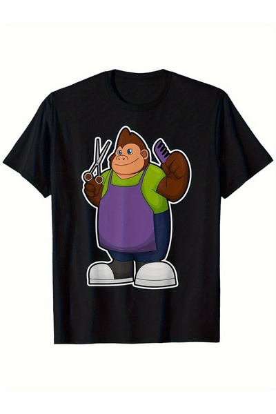 yiou trendy clothing تي شيرت رجالي بتصميم Fun Gorilla Barber