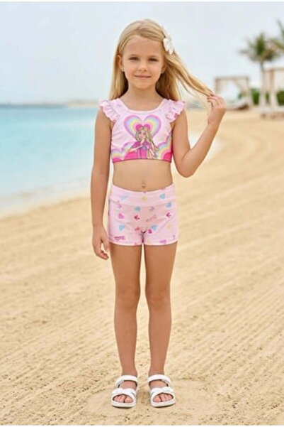İsobel Kids Kız Çocuk Fırfırlı Crop Üst ve Boxer Şortlu Mayo