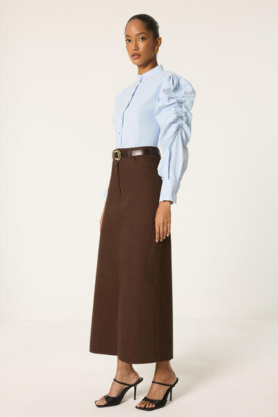 Touché Privé Cuffed Sleeves High Collar Poplin Shirt