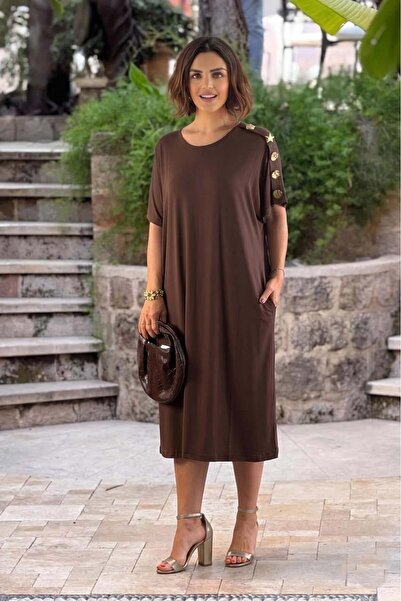 Nevin Kaya Moda Brown Starfish Buckle Dress