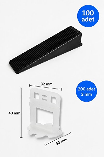 ALPER Fayans Seramik Seviye Tespit Derz Artısı Tutucu klips 2 MM 200 Adet + S...