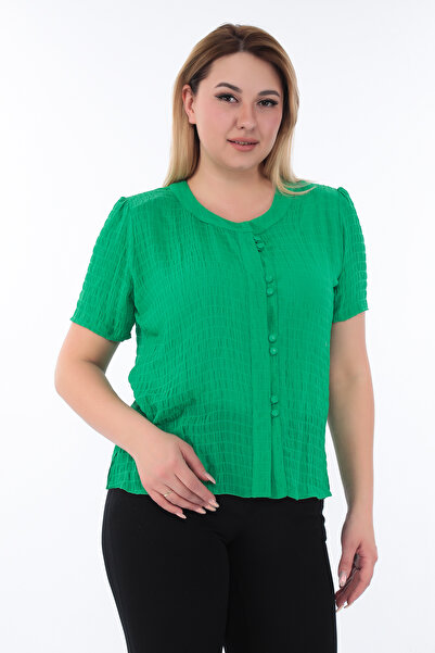 KİFAYET Plus Size (50-56) Crew Neck Gipeli Short Sleeve Summer Women's Blouse