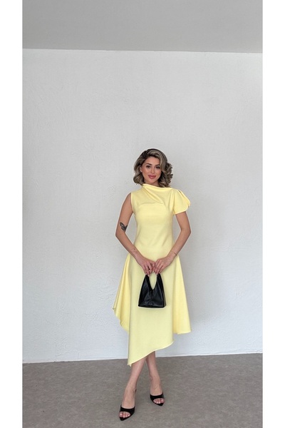 Nesil Asymmetrical Neck Midi Dress