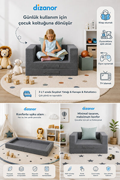 Dizanor CozyGo Katlanabilir Çocuk Koltuğu ve Yatağı 3’ü 1 Arada Antislip Taba...
