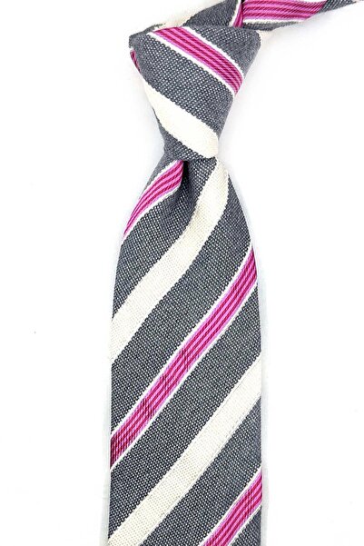 Kravatkolik Gray Striped Silk Tie İk2403