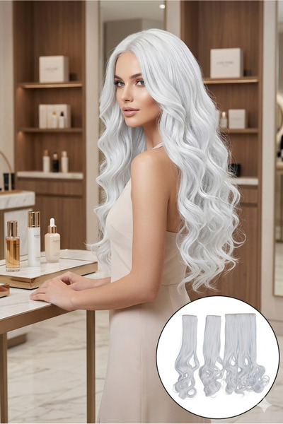 REMY HAİR İnci Beyazı Yarım Ay çıt çıt – 80cm 240 Gr. Fiber Saç Çıt Çıt