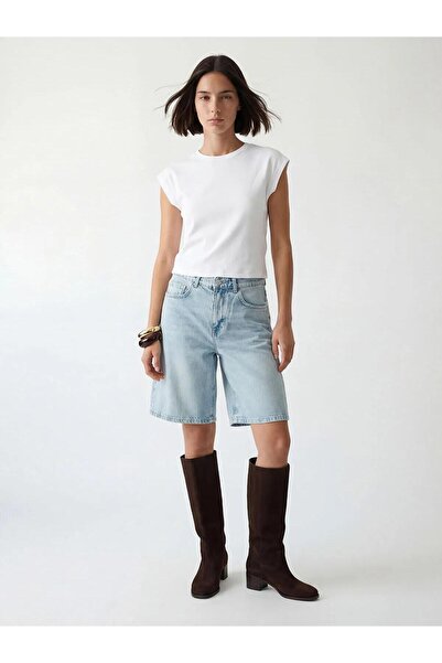 LC Waikiki Pantaloni scurți din denim pentru femei, cu talie înaltă, model Be...