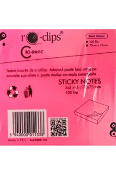 RO-CLIPS Bloc Notes Adeziv 75x75 mm - Culori Neon