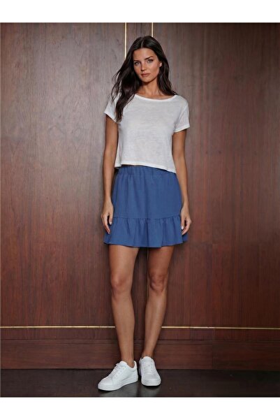 WeShaya Indigo Ayrobin Flexible Textured Elastic Waist Drawstring Fold Detail...