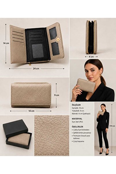 Moda ÇINAR Women's Faux Leather Wallet with Phone Compartment