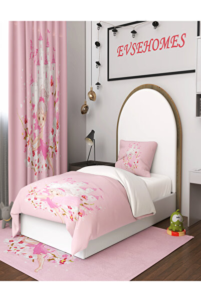 EVSEHOMES PEMBE ŞATO PRENSES(FON PERDE 70X260 İKİ KANAT - NEVRESİM TAKIMI - H...