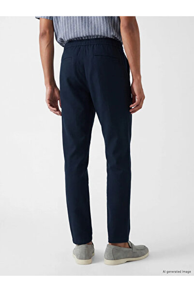 LC Waikiki Navy Blue Regular Fit Men's Linen Look Trousers