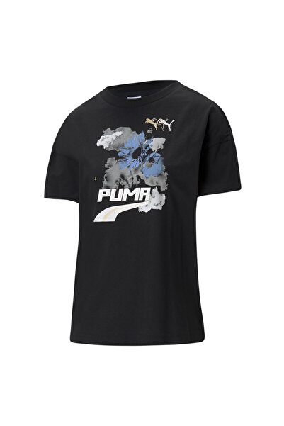 Puma تي شيرت نسائي من إيفيد بتصميم جرافيك - أسود