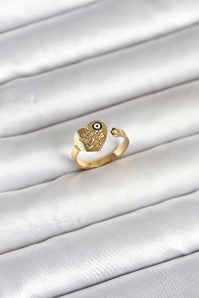 Generic Brand 316L Steel Gold Color Evil Eye Detailed Heart Model Women's Rin...