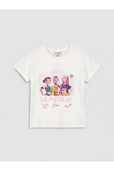 LC Waikiki تي شيرت LCW للأطفال مطبوع عليه Bisiklet Yaka Huntr/x للفتيات