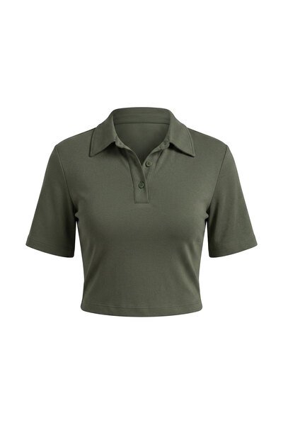 MAGARDE Padded Premium Polo Collar Blouse - Khaki