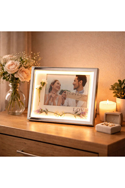 sanalbayim Dekoratif Çiçekli Işıklı Fotoğraf Çerçevesi 15x20