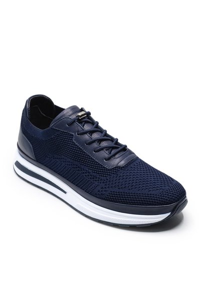 Ferrier Gaeta Navy Blue Knitwear Men's Sneaker Casual Shoes Leather Lined