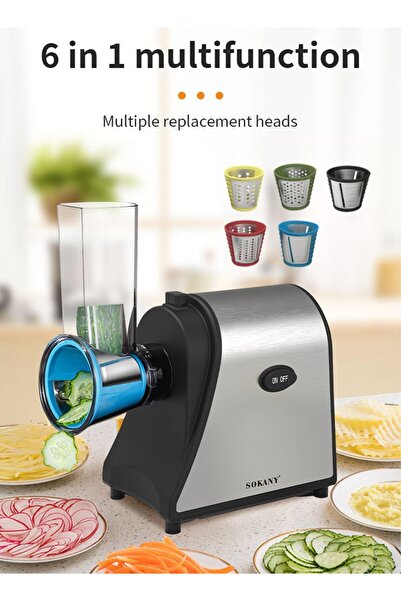 SOKANY 1000W Electric Cheese Grater and Slicer Chopper, Sleek Black Multi-Gra...