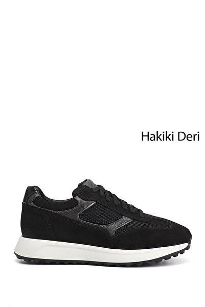 GÖNDERİ(R) Men's Black Suede Lace-Up Genuine Leather Sneaker
