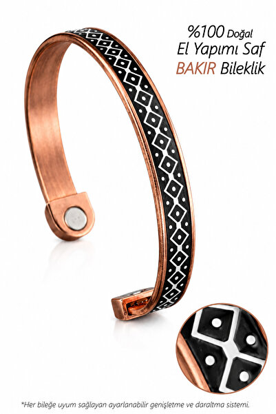 Seay Pure Copper Bracelet Handmade Geometric Pattern Adjustable Unisex Bracelet