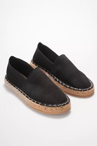 Leyan Butik Women's Black Knitwear Jute Wrap Handmade Espadrille Shoes Tr44My01A