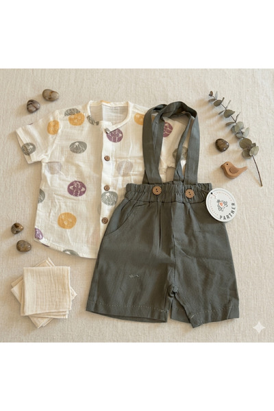 Victorino Set Elegant Bebe din Muselină Premium – Cămașă Albă și Salopetă cu ...