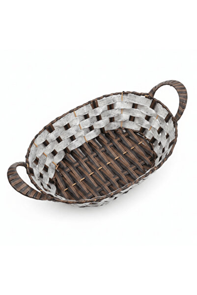 AKDC Stylish Grey & Brown Oval Rattan Utility Basket with Comfortable Handle ...