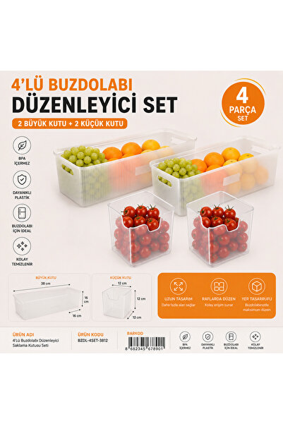 Clinica Home 4’lü Buzdolabı Düzenleyici Saklama Kutusu Seti