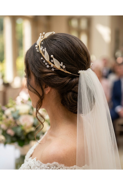 Mirnova Pearl-Studded Helen Model Bridal Crown-Crown-Engagement-Wedding-(Gold Detailed)