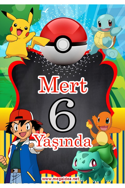 ESLEM Kişiye Özel Isimli Pokemon Temalı Doğum Günü Afişi Duvar Pankart 70x100 Cm