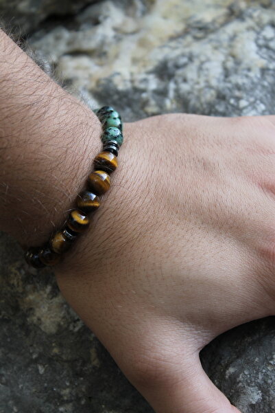 LADIN DOGALTAŞ Tiger's Eye Root Emerald Natural Stone Men's Bracelet