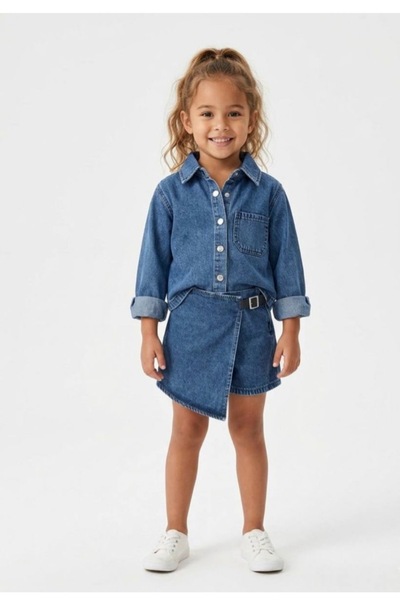 Leni Kids Girl's Belt-Detailed, Elasticated Denim Jeans Set