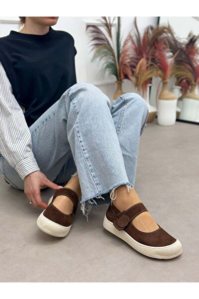 ERVANIN BUTİĞİ Brown Suede (Roley) Velcro Women's Sneakers