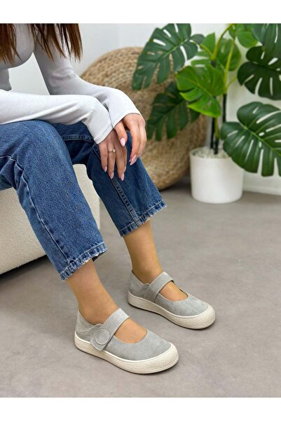 ERVANIN BUTİĞİ Ice Gray Suede (Roley) Velcro Women's Sports Shoes