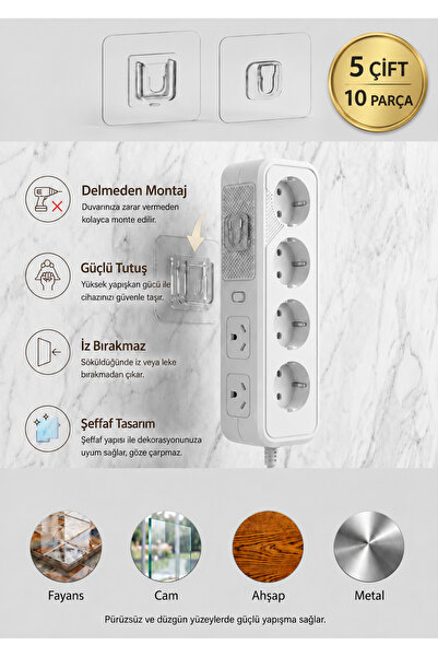evolis kitchen 5 Çift 10 Adet Çift Taraflı Yapışkanlı Geçmeli Klips Eşya Sabi...