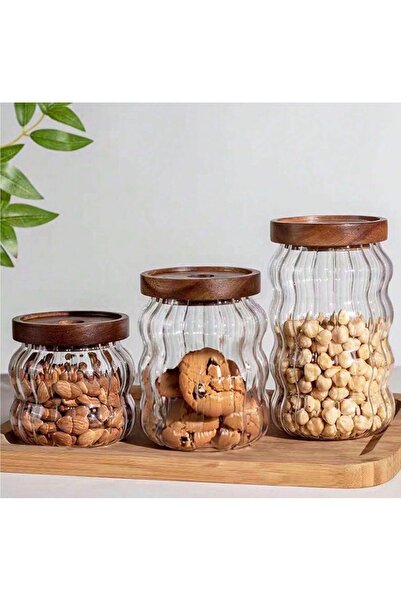 cc bin shihon Glass Jar Wooden Lid Three-Piece Set