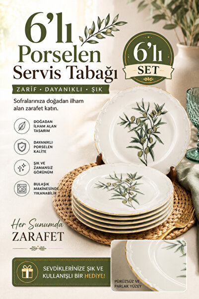 Tulu 6'lı Porselen Servis Tabağı Zeytin