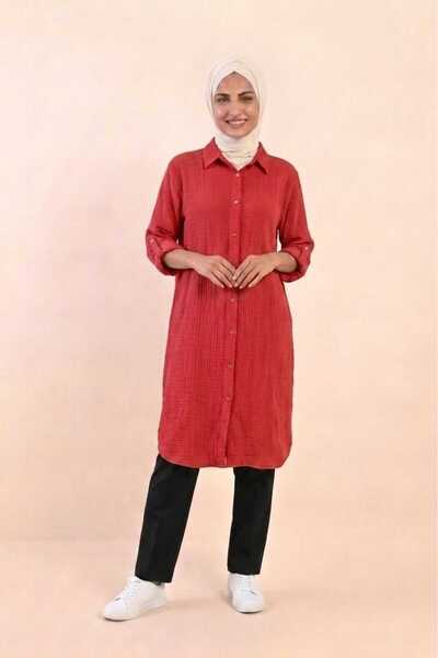 madam trend Mercan Women's 100% Cotton Muslin Fabric Long Sleeve Hijab Shirt ...