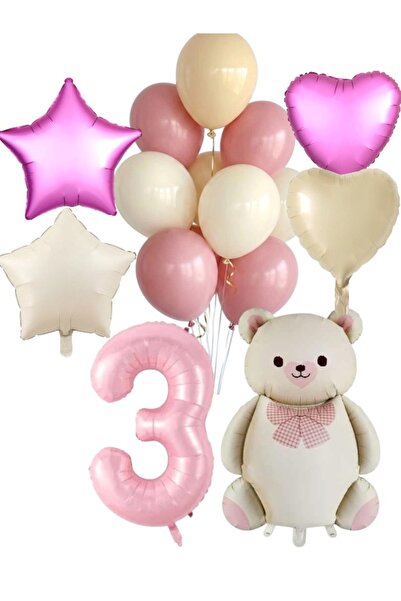 CAVAŞ sun hat Cute Pink Teddy Bear Themed Birthday Balloon Set (1-9 Age Options)