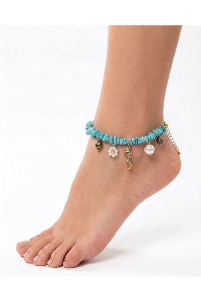 MARENNE Denizatı Charm Turkuaz Renk Çelik Kadın Halhal (22 + 5 cm)