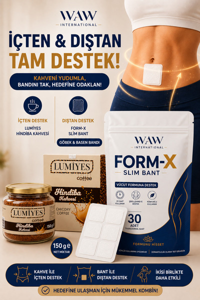 waw international FORM-X Slim Göbek Basen Bandı 30 Adet + Hindiba Kahvesi 150 g