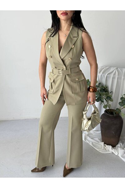 buqre's moda B Belt Detailed Gold Buttoned Vest Trousers Blazer Suit